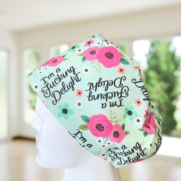 PREMIUM Delightful Floral~ Euro Style Scrub Cap, Unisex Nurse Cap, NP, CNA, NP, - Picture 1 of 4